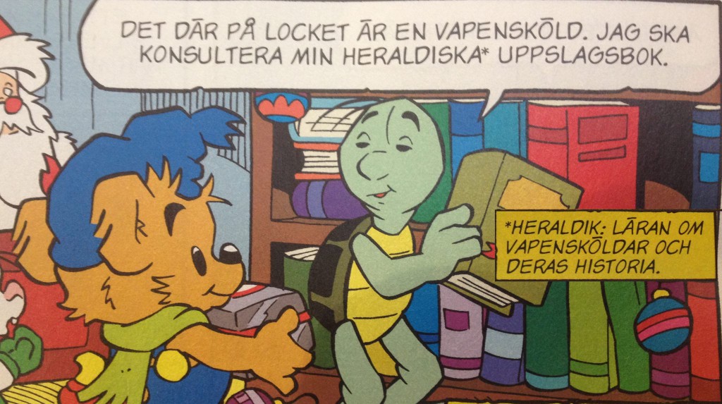 Bamse och Skalman studerar heraldik.