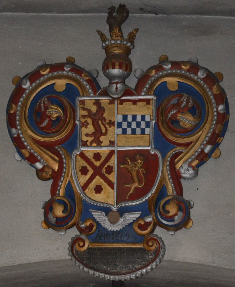 Arms for Johan Anders Stuart (1628-1669) in Vadsbro Chruch, Sweden