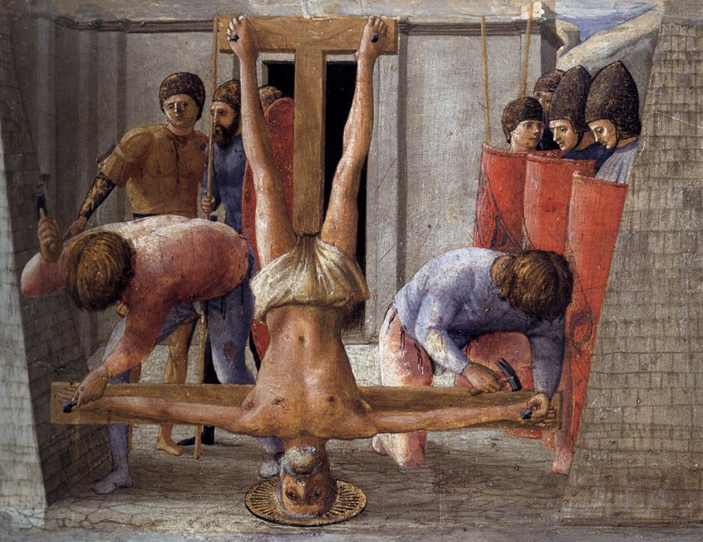 Altartavla som visar Petrus korsfästelse, av Masaccio