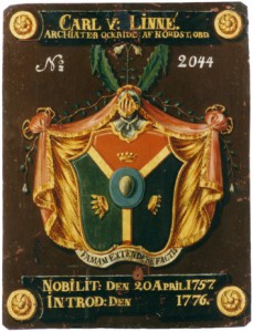 Arms of Carl von Linné, or Linnaeus, with the egg in the center of the shield