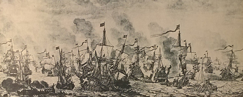 Det svenska skeppet Morgonstjernan sänks av Holländare vid slaget i Öresund 1658.