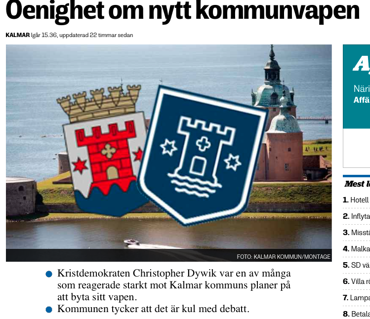 Tidningsurklipp som visar heraldisk debatt i Kalmar