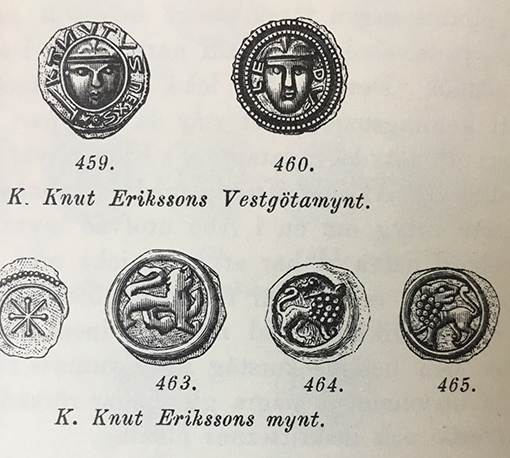 Urval av Knut Erikssons mynt från perioden 1175-1195